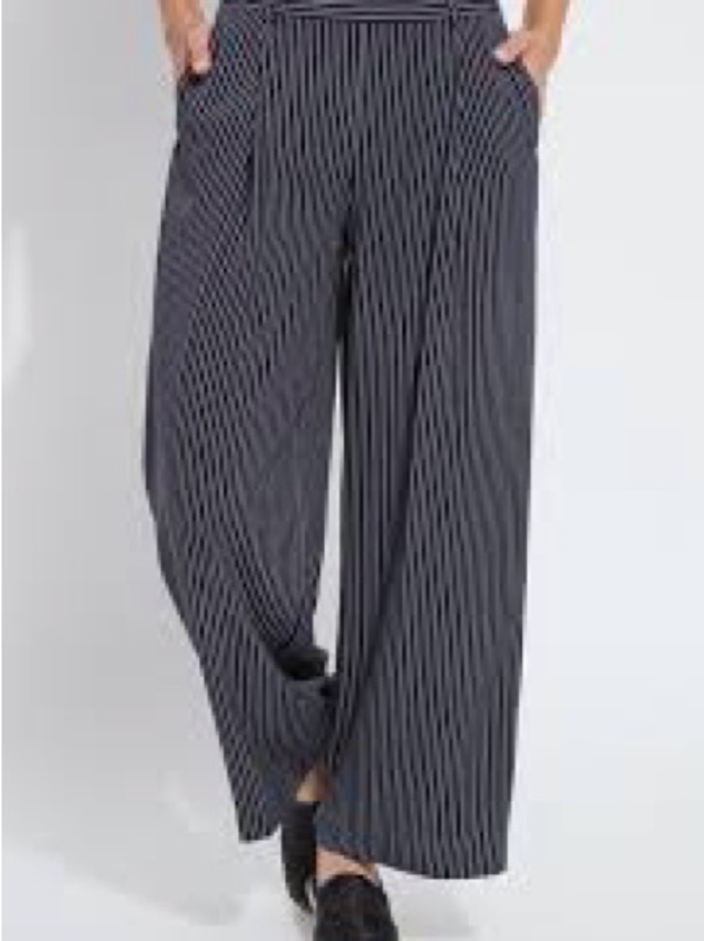 Wide Leg Pinstripe Pants - Black